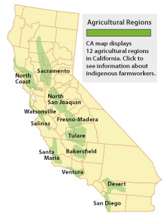 Map of California indicating San Joaquin Valley's area affected by   the toxic drift.